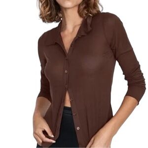 Aritzia Wilfred POSE brown sheer second skin button up blouse XXS
